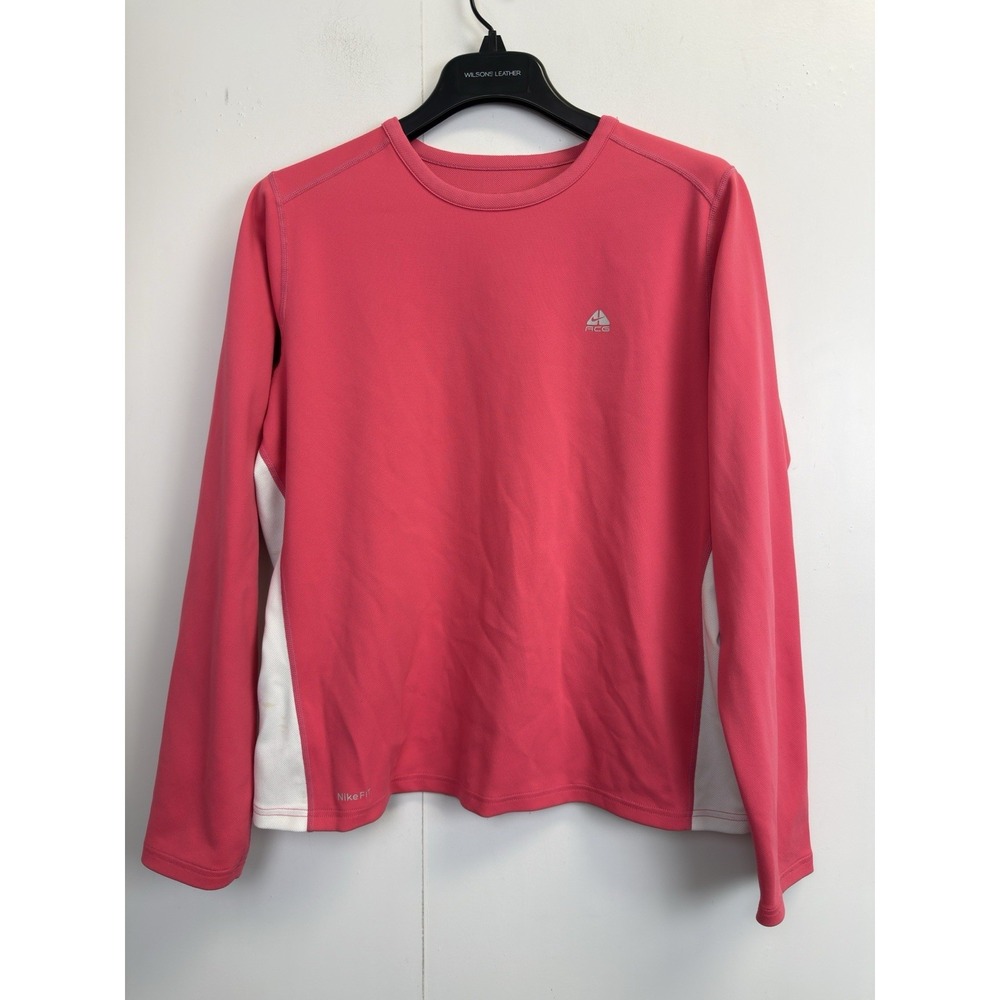 Nike ACG Shirt Womens XL Pink White‎ NikeFIT Dry Long Sleeve Athletic Running